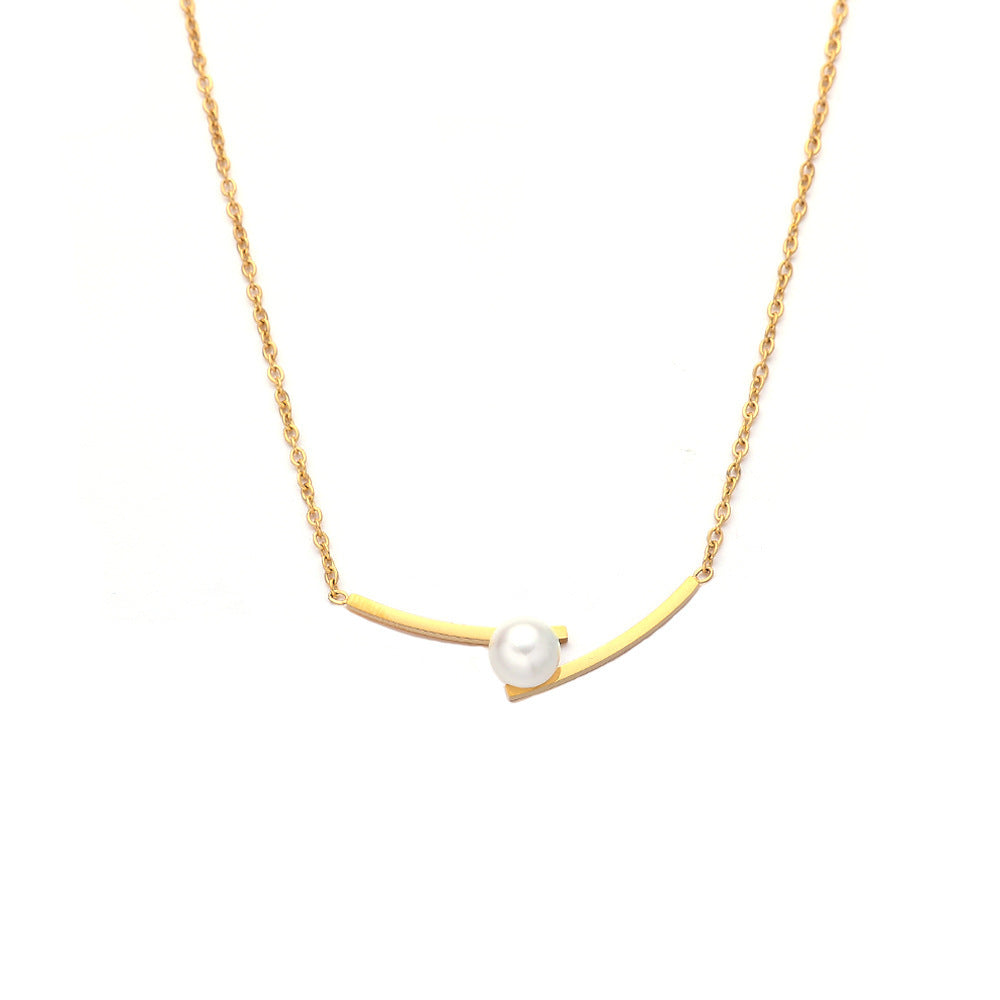 Stainless Steel Pearl Gold Pendant Necklace