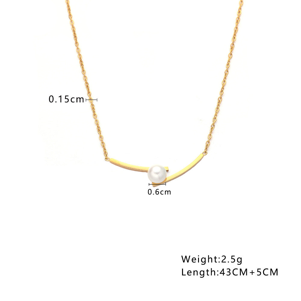 Stainless Steel Pearl Gold Pendant Necklace